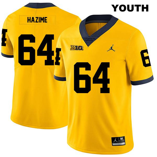 Youth NCAA Michigan Wolverines Mahdi Hazime #64 Yellow Jordan Brand Authentic Stitched Legend Football College Jersey FY25Y74QU